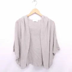 レターバックナンバー Letter BACK NUMBER カーディガン ニット フード トッパー 麻 リネン 五分袖 M 薄茶 ベージュ /TT31