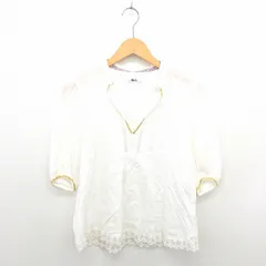 ミーア MIIA カットソー ブラウス プルオーバー Vネック ビーズ装飾 レース 七分袖 M 白 ホワイト /TT42