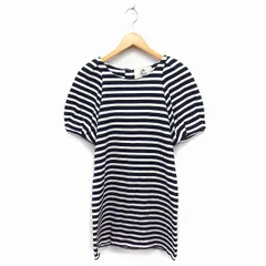 カオン Kaon ボーダー柄 ワンピース 袖タックバルーンスリーブ リボン 五分袖 ひざ丈 F ネイビー 紺 /FT21