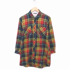 ジーアールエヌ GRN ワンピース シャツワンピ ひざ丈 チェック 長袖 F グリーン レッド 緑 赤 /TT35