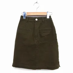 カスタネ Kastane スカート フレア ひざ丈 デニム コットン 綿 ジップフライ M カーキ /NT32