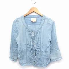 ミニマム MINIMUM ノーカラー ジャケット アウター フリル 七分袖 ソフトデニム 2 ライトブルー /FT15