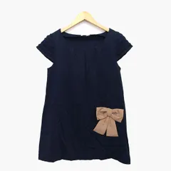 アナトリエ ANATELIER ワンピース チュニック Aライン 半袖 丸首 切替 無地 フリル リボン コットン 綿 38 ブラック 黒 /HT19