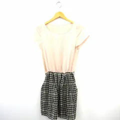 ジュエルチェンジズ Jewel Changes アローズ ワンピース 無地 チェック 丸首 ひざ丈 半袖 ベージュ ブラック 薄茶 黒 /MT33