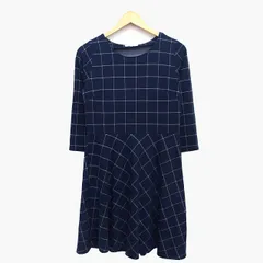 N.Natural Beauty Basic N.ナチュラルビューティーベーシック ワンピース 膝丈 七分袖 丸首 綿混 チェック 柄 厚手 M ネイビー 紺 /HT7