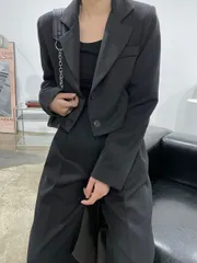 ショート丈ジャケット セットアップ ワイドパンツ お洒落 スーツ【】