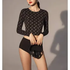 セパレート水着 長袖 柄 ハイウエスト ショート丈 韓国【】