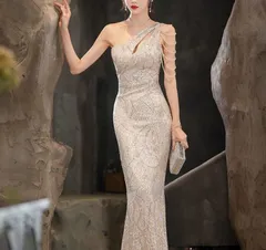 ビジュー ワンショル パーティードレス 【2色】マーメイド【】