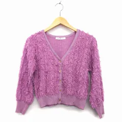 エブリィベリーナイスクラップ EVERY.VERY NICE CLAUP ニット カーディガン Vネック 長袖 ショート丈 綿混 フリンジ ラメ混 リブ F レッドパープル 赤紫 /HT21