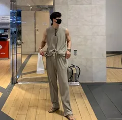 綺麗め 夏 セットアップ タンクトップ ＋ ワイドパンツ 韓国【】