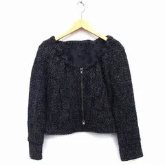 シニカル CYNICAL ノーカラー ジャケット ショート丈 ウール混 総柄 ニット レザー調 袖ジップ 02 ブラック 黒 /HT26