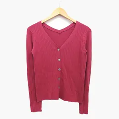 ケービーエフプラス KBF＋ アーバンリサーチ ニット カーディガン Vネック 長袖 コットン 綿 リブ 厚手 One レッドパープル 赤紫 /HT7
