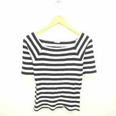 ジーユー GU カットソー Tシャツ スクエアネック ボーダー 綿 コットン 半袖 M アイボリー ブラック 白 黒 /TT24