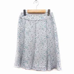 インディヴィ INDIVI 柄 フレアスカート ひざ下丈 38 オフホワイト 白 グレー 灰 /FT40