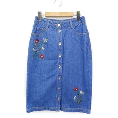 フリーズマート Free's Mart デニム ボタンダウン スカート ミディ丈 刺繍 コットン 綿 M ブルー 青 /FT43