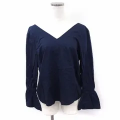 フリークスストア FREAKS STORE シャツ ブラウス 背ねじり ベル袖 Vネック 長袖 綿 F ネイビー 紺 /FT44