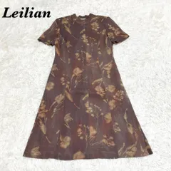 訳あり Leilian 9 M 半袖　Aライン ワンピース ブラウン　花柄