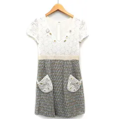 チェスティ Chesty ワンピース 膝丈 切替 刺繍 花柄 ビーズ装飾 柄 ラメ混 綿混 半袖 Vネック 0 アイボリー 白 /HT18