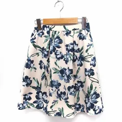 ジュエルチェンジズ Jewel Changes アローズ スカート 花柄 フレア ひざ丈 ゴム 36 ホワイト 白 ネイビー 紺 /FT35