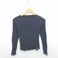 カスタネ Kastane ニット セーター 薄手 ダメージ加工 綿 コットン 無地 シンプル 長袖 F 紺 ネイビー /TT32