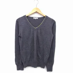 N.Natural Beauty Basic N.ナチュラルビューティーベーシック ニット セーター 長袖 Vネック ウール混 ライン ラメ混 タック 切替リブ M ダークグレー 灰 /HT21