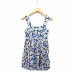 レイビームス Ray Beams チュニック ワンピース フレア ミニ シャーリング サイドジップ 花柄 ノースリーブ 0 青 ブルー /NT31