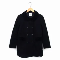 ローリーズファーム LOWRYS FARM コート アウター ラウンドカラー ミドル ウール混 ダブル 無地 M 黒 ブラック /NT22