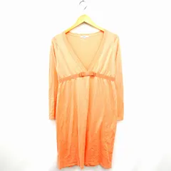 ナチュラルビューティーベーシック NATURAL BEAUTY BASIC ワンピース ニット リボン 無地 Vネック ひざ丈 長袖 M ピンクオレンジ /MT6