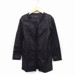 ソロプラスユリエニタニ SOLO/PLUS YURIE NITANI ノーカラー コート アウター ラメ ミドル丈 ウール混 38 ブラック 黒 /FT25