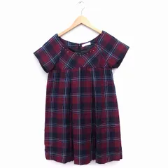 アースミュージック&エコロジー EARTH MUSIC & ECOLOGY チェック柄 ワンピース 半袖 ひざ丈 Uネック 切替プリーツ ウール混 レッド 赤 /FT44