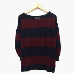 ブロードゥリー&コー Broderie&Co ナノユニバース セーター ニット チュニック 長袖 丸首 ボーダー 柄 ケーブル編み 切替リブ ウール混 F ブラック 黒 ボルドー 赤 /HT24