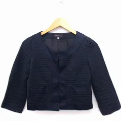 クローラ crolla ノーカラー ジャケット アウター 柄 七分袖 丸ポケット コットン 綿 36 ネイビー 紺 /FT26