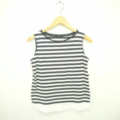 コムサイズム COMME CA ISM カットソー Tシャツ ボートネック ボーダー 薄手 ノースリーブ M チャコールグレー アイボリー /TT10