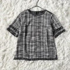 【美品】Banana Republic 半袖ニットソー チェック フリンジ XS