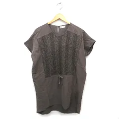 ナノユニバース nano universe ワンピース Iライン ひざ丈 ドローストリング 切替 ケーブル編み 半袖 ダークブラウン /NT24