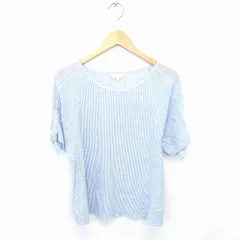 グローブ grove カットソー ブラウス ストライプ レース プルオーバー 半袖 M ブルー ホワイト 青 白 /TT27
