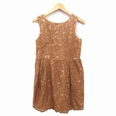 リランドチュール Rirandture ワンピース フレア 膝丈 シフォン 刺繍 花柄 フリル ノースリーブ 丸首 リボン 2 ライトブラウン 茶 /HT33