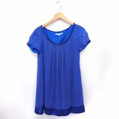 レイビームス Ray Beams ワンピース シフォン サテン 丸首 半袖 ひざ丈 0 ブルー 青 /FT33