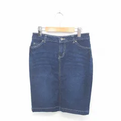 レプシィム ローリーズファーム LEPSIM LOWRYS FARM スカート タイト デニム ひざ丈 ウォッシュ加工 ボタンフライ M 紺 インディゴ /TT17