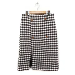 アビトーキョー ABITOKYO チェック柄 タイトスカート スリット ロング丈 M ブラウン 茶 /FT19