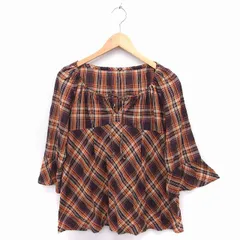 フラジール FRAGILE チェック柄 シャツ ブラウス 七分袖 オープンネック コットン 綿 38 ブラウン 茶 オレンジ /FT10