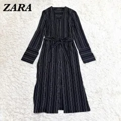 【美品】ZARA マキシ丈 ガウン カーディガン XS ネイビー ストライプ