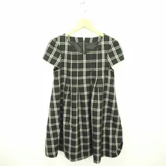 ダズリン dazzlin ワンピース ひざ丈 チェック Vネック プルオーバー Aライン 半袖 S ブラック グレー 黒 /TT31