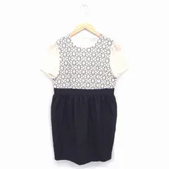 アナトリエ ANATELIER ワンピース ひざ丈 刺繍 バイカラー 袖透け感 半袖 38 アイボリー ブラック 黒 /TT34