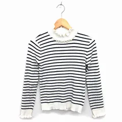 アースミュージック&エコロジー EARTH MUSIC & ECOLOGY ニット セーター ハイネック リブ ハイゲージ ボーダー 長袖 S 白 ホワイト /NT17