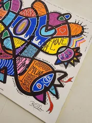 抽象的イラストレーション、インスピレーション、シュルレアリスム、ワードアート、自由な思考、クールカラー、キャンバスイラストレーション、水彩画、ミクストメディア、アーバン