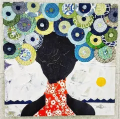 ヌビア人、布、黒人女性、コラージュ、混合技法、黒人芸術のインスピレーション、ヌビア、抽象表現主義、アート、黒人ハンドメイド、横顔