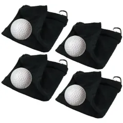 カラビナ付きゴルフボールクリーナー 4個 お手入れ 傷防止 持ち運び ギフト (ブラック) [ブラック]