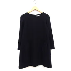 アースミュージック&エコロジー EARTH MUSIC & ECOLOGY ワンピース フレア ミニ シンプル ギャザー 長袖 丸首 ウール混 F ブラック 黒 /HT2