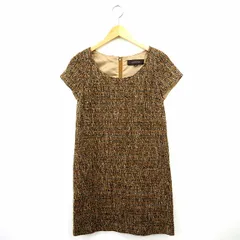 ジュエルチェンジズ Jewel Changes アローズ ワンピース 総柄 丸首 ひざ丈 フレンチスリーブ ウール混 36 ブラウン 茶 /MT44